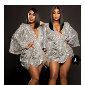 Ellae Lisque Center of Attention Sequins Dress- Charcoal Silver size M brand new